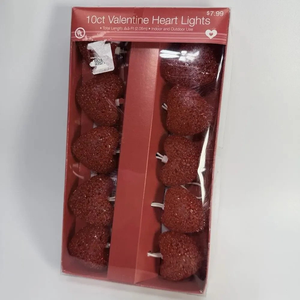 Vtg Red Hearts Garland String Lights 10Melted Plastic Popcorn 2